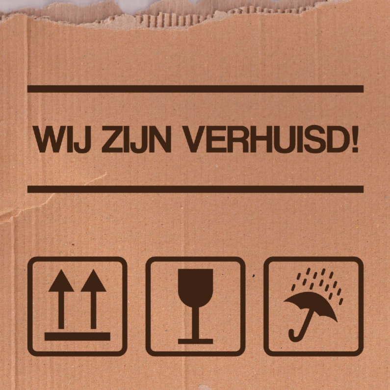 Verhuisdoos symbolen bruin - Verhuiskaarten Verhuiskaarten - Verhuisdoos symbolen bruin