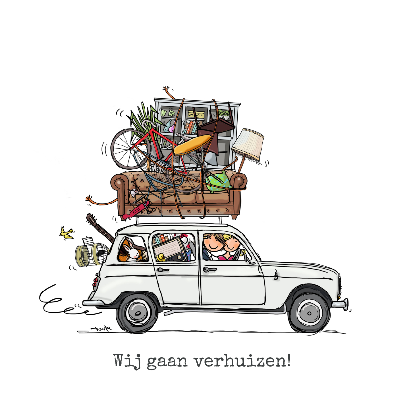 Verhuiskaart auto wit - Verhuiskaarten Verhuiskaarten - Verhuiskaart auto wit