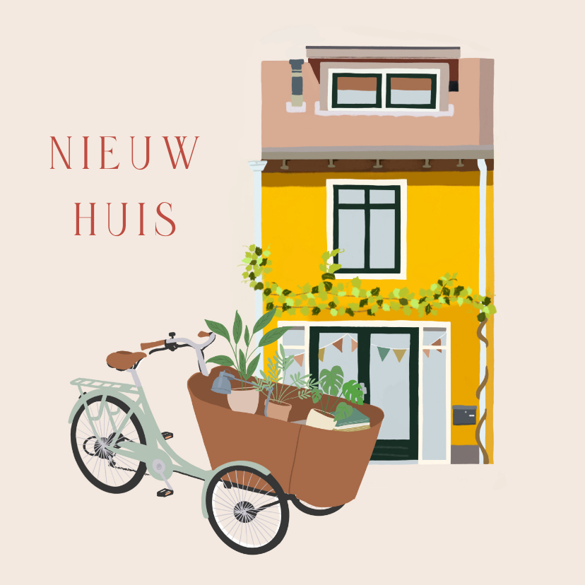 Verhuiskaarten - Verhuiskaart bakfiets met planten