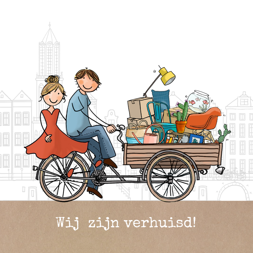 Verhuiskaarten - Verhuiskaart bakfiets stelletje