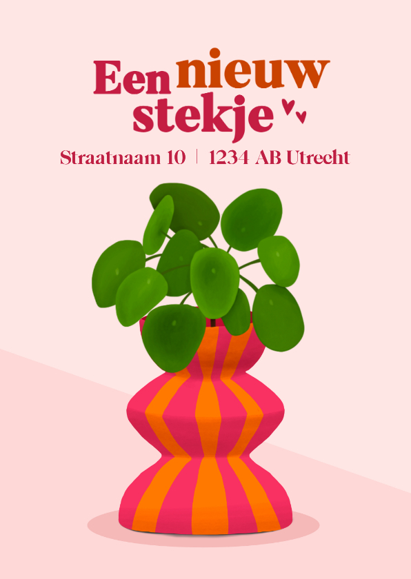 Verhuiskaart een nieuw stekje met een plant in moderne pot - Verhuiskaarten Verhuiskaarten - Verhuiskaart een nieuw stekje met een plant in moderne pot