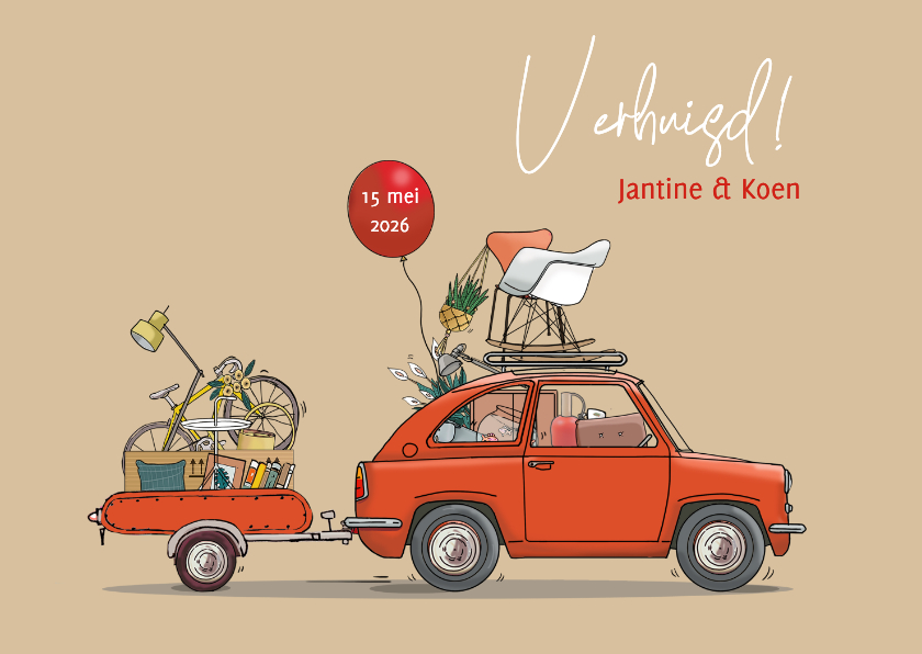 Verhuiskaarten - Verhuiskaart eendje met aanhangwagen