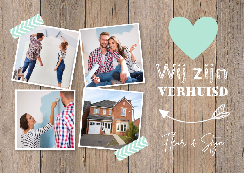 Verhuiskaarten - Verhuiskaart fotocollage houtlook