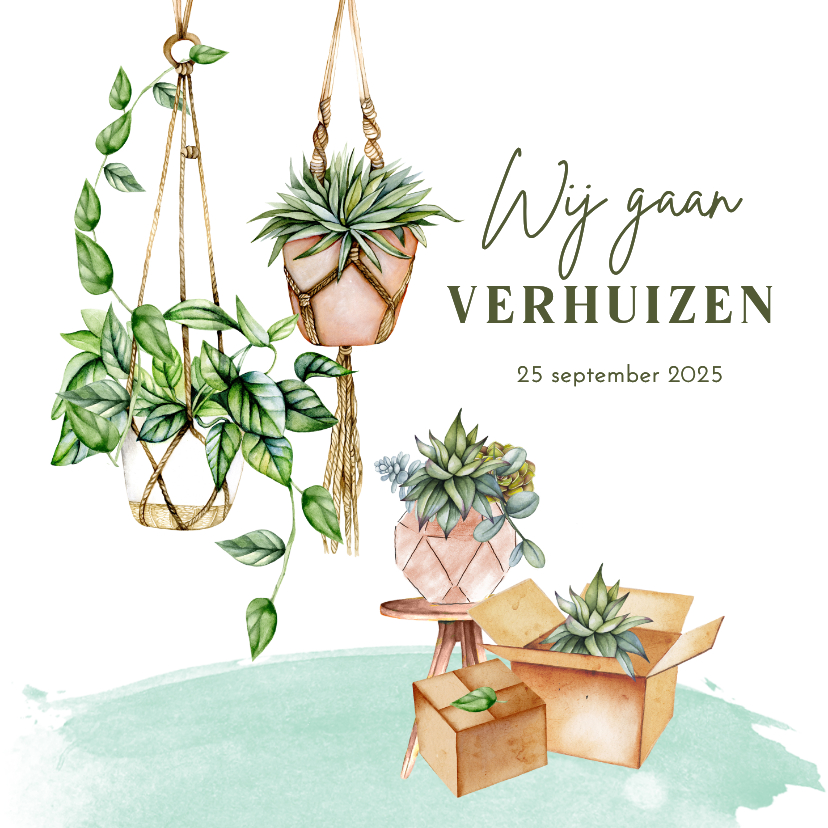 Verhuiskaart hangplanten macramé - Verhuiskaarten Verhuiskaarten - Verhuiskaart hangplanten macramé