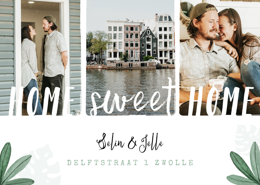 Verhuiskaart home sweet home fotocollage blaadjes - Verhuiskaarten Verhuiskaarten - Verhuiskaart home sweet home fotocollage blaadjes