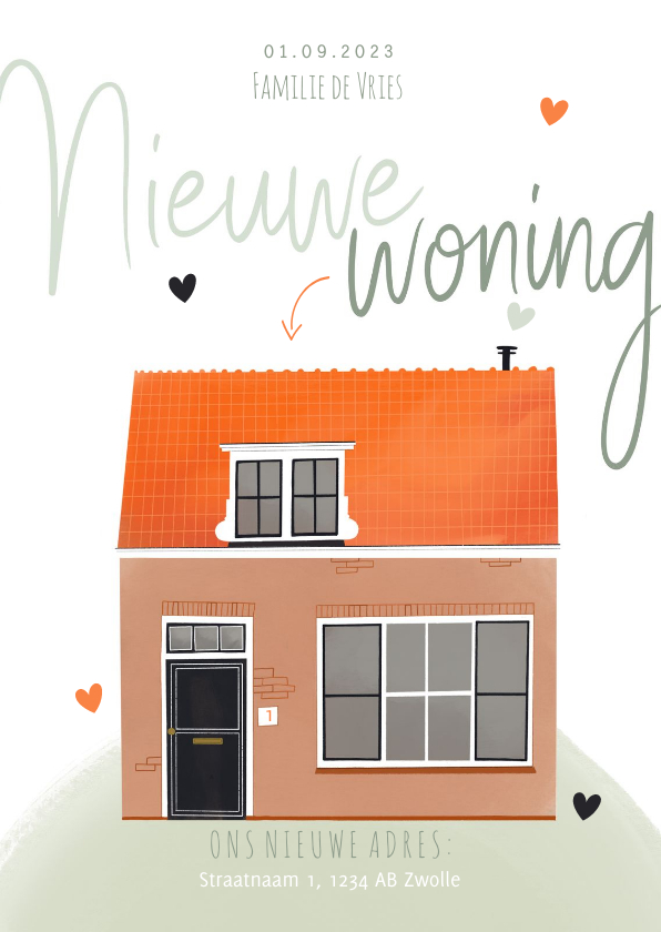 Verhuiskaarten - Verhuiskaart huis illustratie nieuwe woning oranje groen