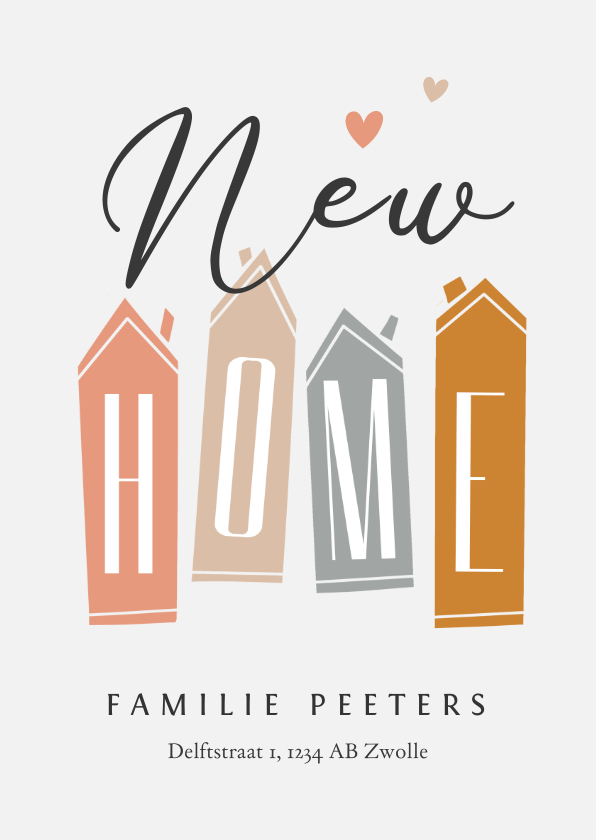 Verhuiskaart huisjes nieuwe woning new home hartjes - Verhuiskaarten Verhuiskaarten - Verhuiskaart huisjes nieuwe woning new home hartjes