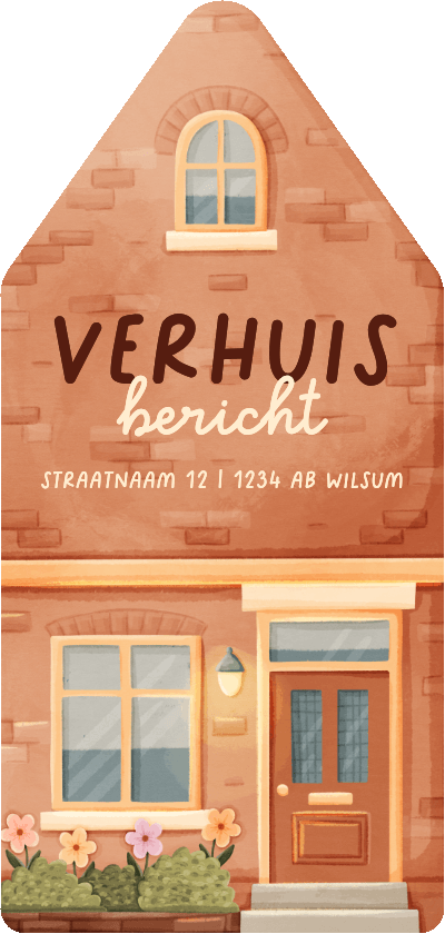 Verhuiskaart in huisvorm huisje met plantjes - Verhuiskaarten Verhuiskaarten - Verhuiskaart in huisvorm huisje met plantjes