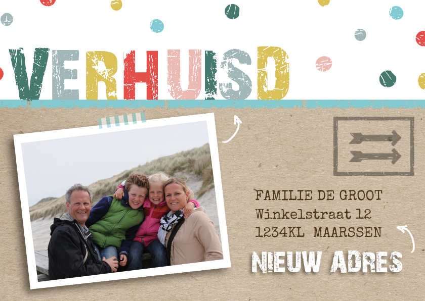 Verhuiskaart kleurrijk confetti av - Verhuiskaarten Verhuiskaarten - Verhuiskaart kleurrijk confetti av