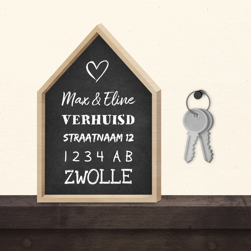 Verhuiskaarten - Verhuiskaart krijtbord huis met sleutelbos