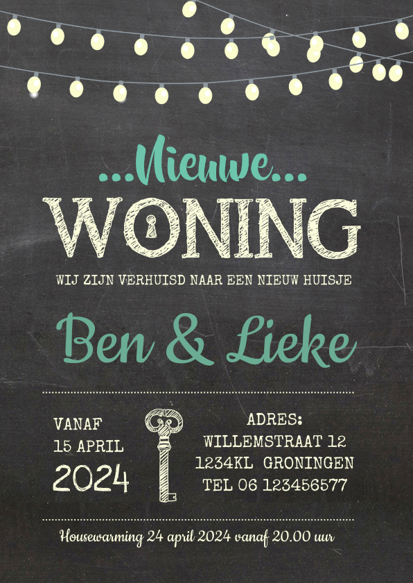 Verhuiskaart krijtbord sleutel - Verhuiskaarten Verhuiskaarten - Verhuiskaart krijtbord sleutel