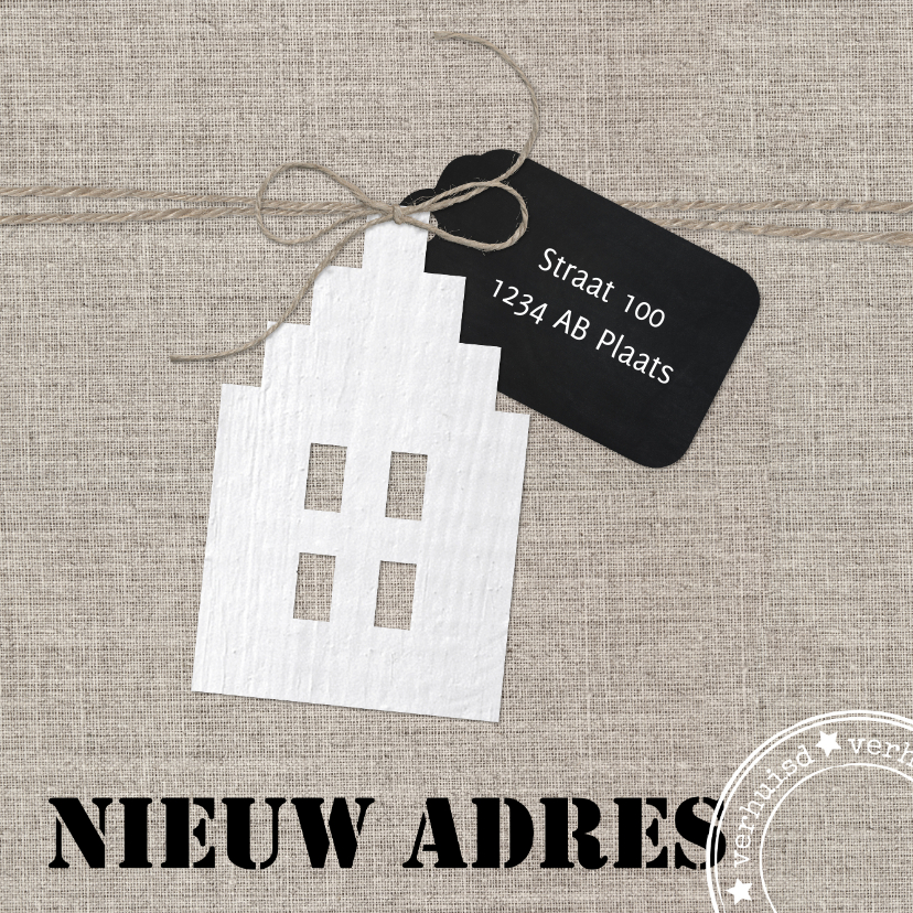 Verhuiskaart Linnen Huisje Label Stempel - Verhuiskaarten Verhuiskaarten - Verhuiskaart Linnen Huisje Label Stempel