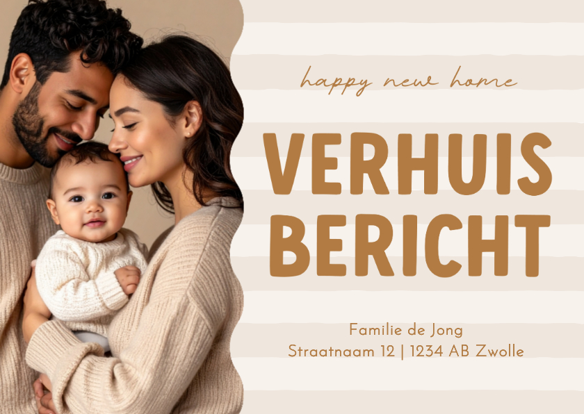 Verhuiskaarten - Verhuiskaart met foto verhuisbericht beige streepjes