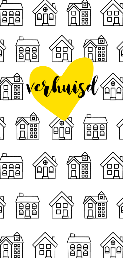 Verhuiskaart met getekende zwart-witte huisjes - Verhuiskaarten Verhuiskaarten - Verhuiskaart met getekende zwart-witte huisjes