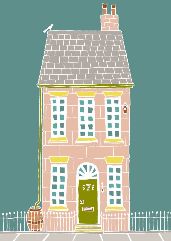 Verhuiskaart met oudroze huis - Verhuiskaarten Verhuiskaarten - Verhuiskaart met oudroze huis