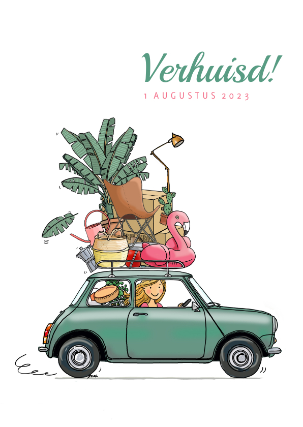 Verhuiskaart mini groen met spullen - Verhuiskaarten Verhuiskaarten - Verhuiskaart mini groen met spullen