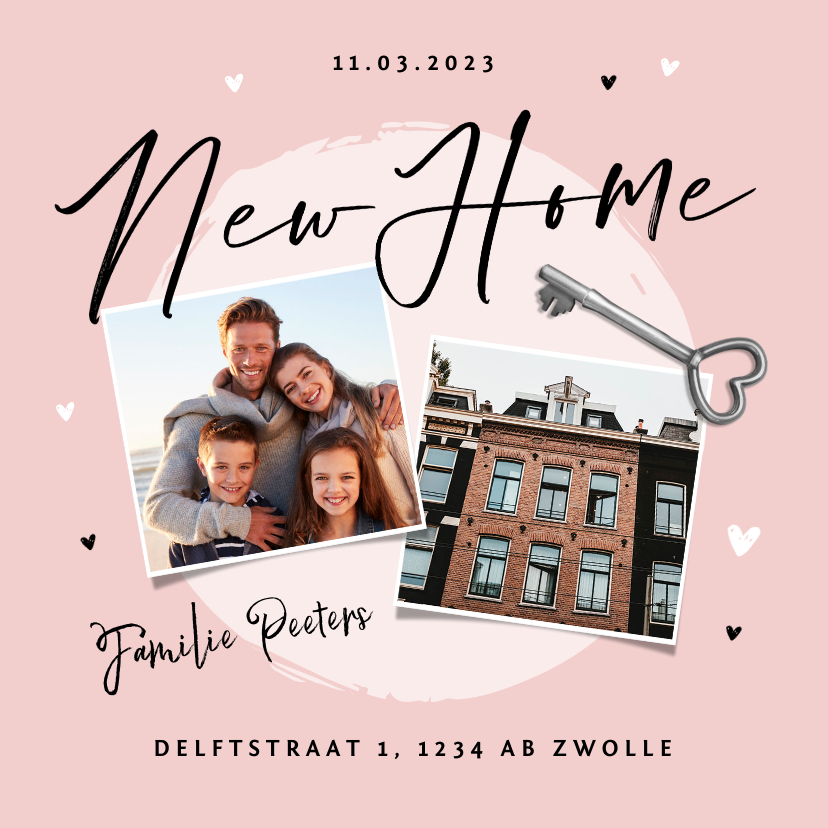 Verhuiskaart new home foto sleutel hartjes - Verhuiskaarten Verhuiskaarten - Verhuiskaart new home foto sleutel hartjes