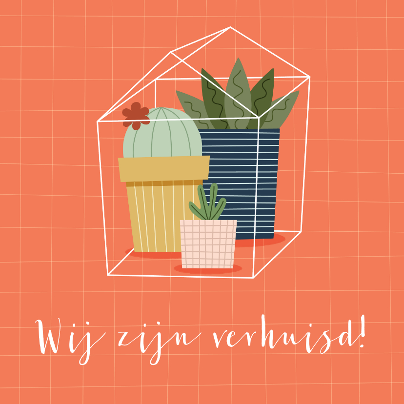 Verhuiskaart nieuw adres met plantjes in huisje - Verhuiskaarten Verhuiskaarten - Verhuiskaart nieuw adres met plantjes in huisje