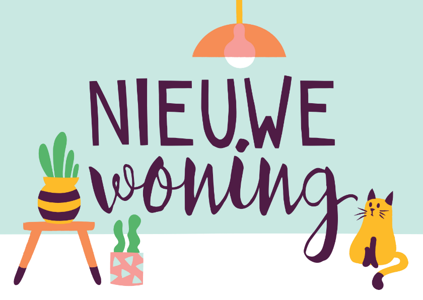 Verhuiskaarten - Verhuiskaart nieuwe woning cactus poes