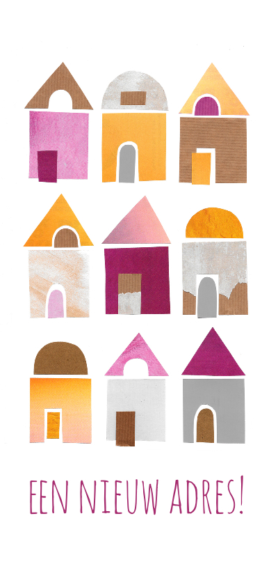 Verhuiskaart papiercollage huisjes - Verhuiskaarten Verhuiskaarten - Verhuiskaart papiercollage huisjes