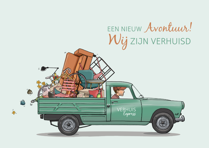 Verhuiskaarten - Verhuiskaart Peugeot 404 pick-up groen