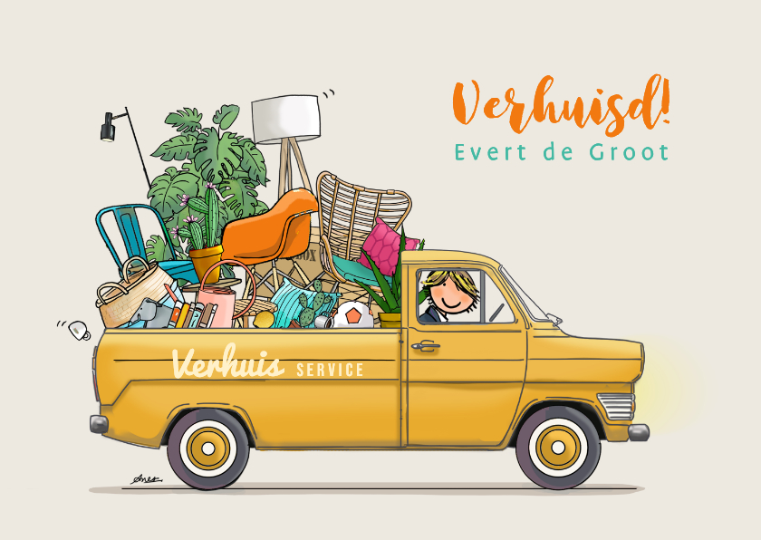 Verhuiskaart retrobus pick-up kleurrijk - Verhuiskaarten Verhuiskaarten - Verhuiskaart retrobus pick-up kleurrijk