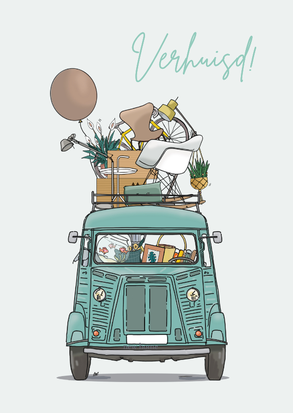 Verhuiskaarten - Verhuiskaart retrobusje groenblauw 