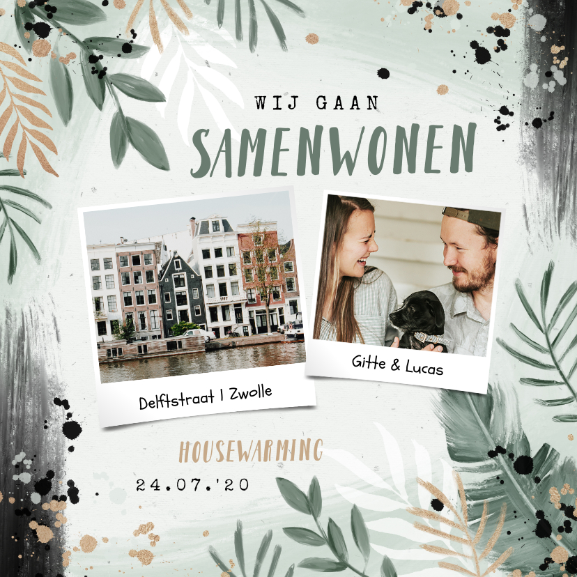 Verhuiskaarten - Verhuiskaart samenwonen housewarming botanisch foto