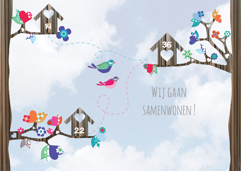 Verhuiskaart samenwonen vogels l - Verhuiskaarten Verhuiskaarten - Verhuiskaart samenwonen vogels l