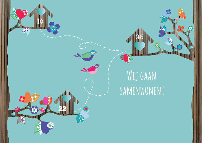 Verhuiskaart samenwonen vogels - Verhuiskaarten Verhuiskaarten - Verhuiskaart samenwonen vogels