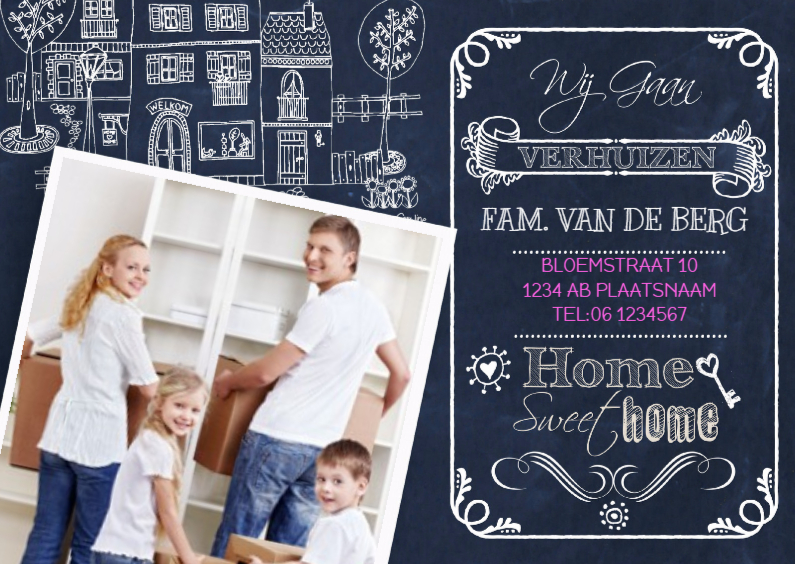 Verhuiskaart Schoolbord Huis - Verhuiskaarten Verhuiskaarten - Verhuiskaart Schoolbord Huis