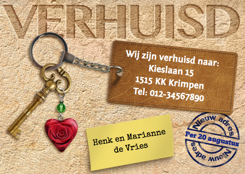 Verhuiskaart tekst VERHUISD op stenen achtergrond - Verhuiskaarten Verhuiskaarten - Verhuiskaart tekst VERHUISD op stenen achtergrond