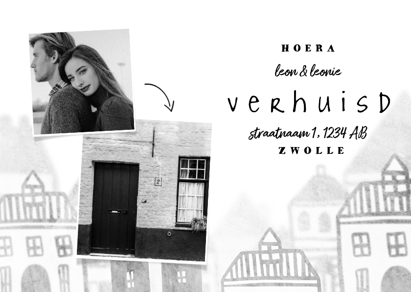 Verhuiskaartje met foto's en huisjes diepte - Verhuiskaarten Verhuiskaarten - Verhuiskaartje met foto's en huisjes diepte