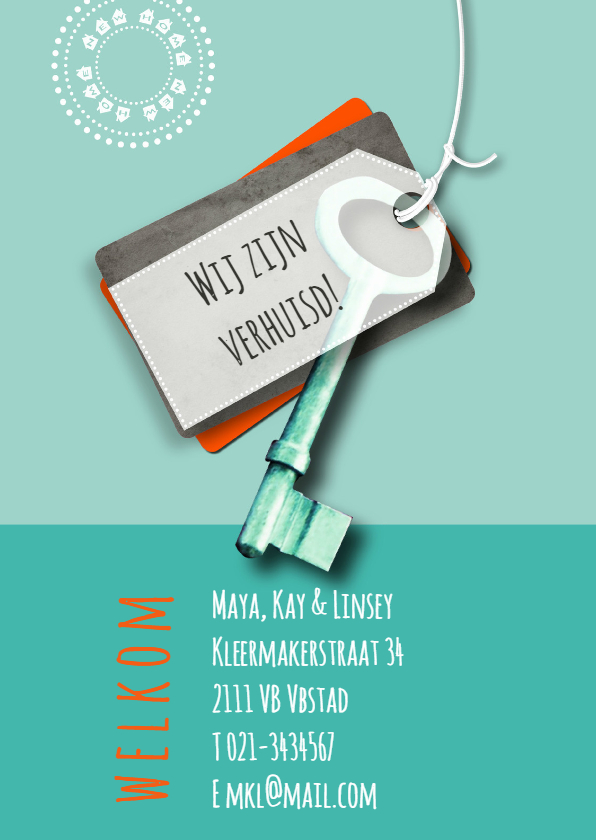 Verhuizing sleutel eigen tekst - Verhuiskaarten Verhuiskaarten - Verhuizing sleutel eigen tekst