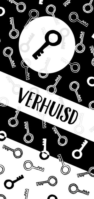 Zwart-witte verhuiskaart met geïllustreerde sleutels - Verhuiskaarten Verhuiskaarten - Zwart-witte verhuiskaart met geïllustreerde sleutels