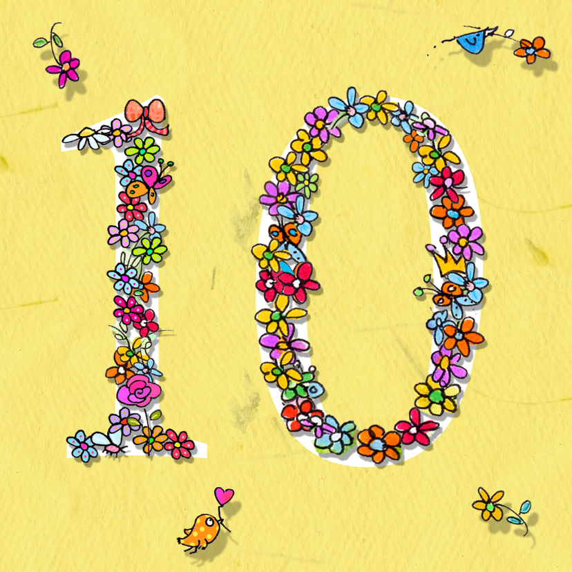 10 jaar bloemen - Verjaardagskaarten Verjaardagskaarten - 10 jaar bloemen