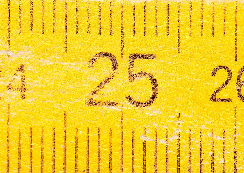 Verjaardagskaarten - 25 jaar op gele duimstok