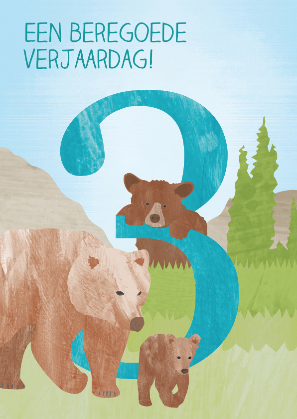 3 jaar met beren - Verjaardagskaarten Verjaardagskaarten - 3 jaar met beren