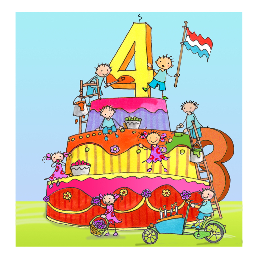4 jaar Anet Illustraties - Verjaardagskaarten Verjaardagskaarten - 4 jaar Anet Illustraties