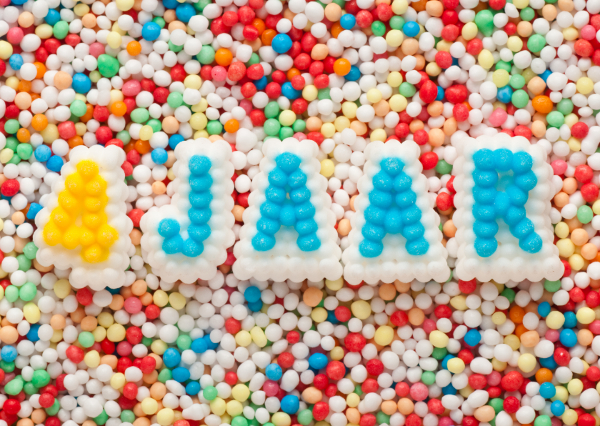 4 jaar van suikerletters - Verjaardagskaarten Verjaardagskaarten - 4 jaar van suikerletters