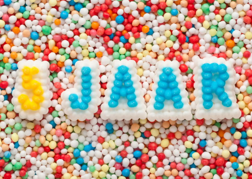 5 jaar van suikerletters - Verjaardagskaarten Verjaardagskaarten - 5 jaar van suikerletters