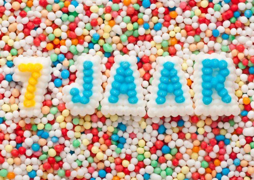 7 jaar van suikerletters - Verjaardagskaarten Verjaardagskaarten - 7 jaar van suikerletters