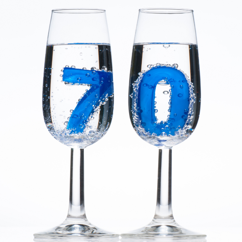 Verjaardagskaarten - 70 in champagne glazen met bubbels