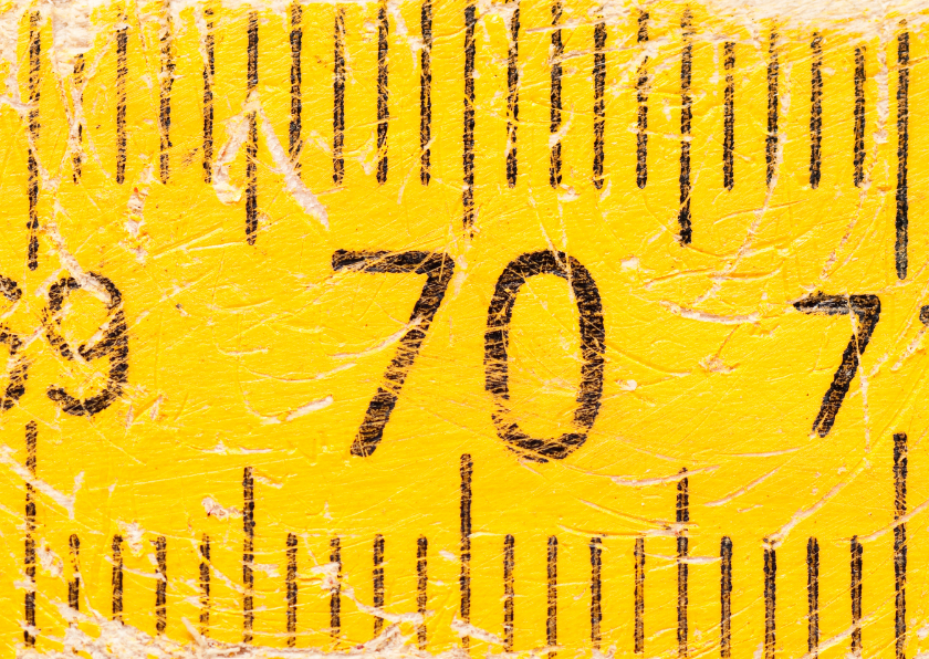 Verjaardagskaarten - 70 op oude gele duimstok