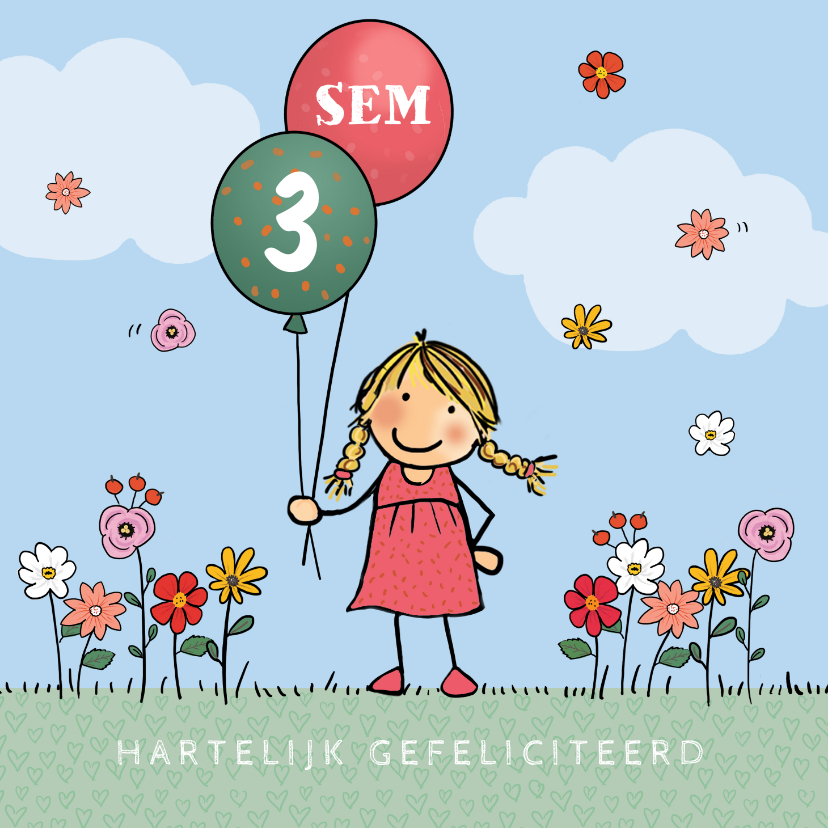 Verjaardagskaarten - Anke met ballon met cijfer