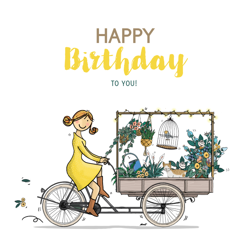Bakfiets met bloemen - Verjaardagskaarten Verjaardagskaarten - Bakfiets met bloemen