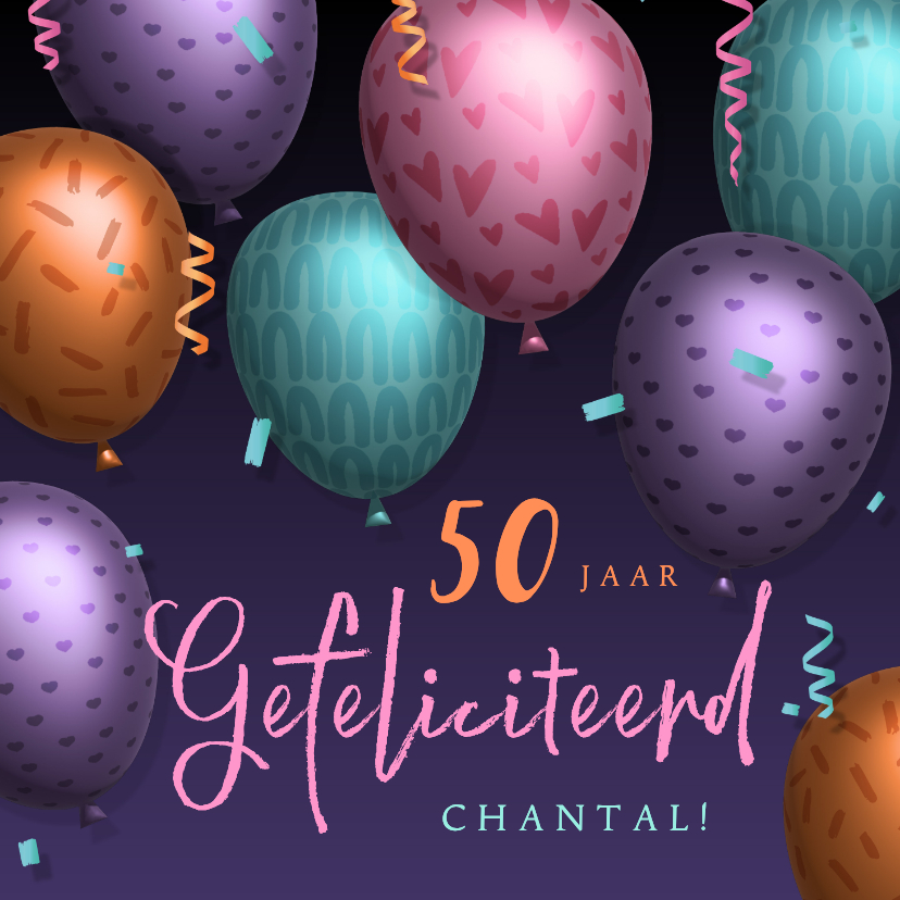 Verjaardagskaarten - Ballonnen verjaardagskaart met naam en aanpasbare leeftijd