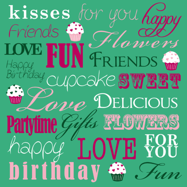 Birthday Text Cupcakes - Verjaardagskaarten Verjaardagskaarten - Birthday Text Cupcakes