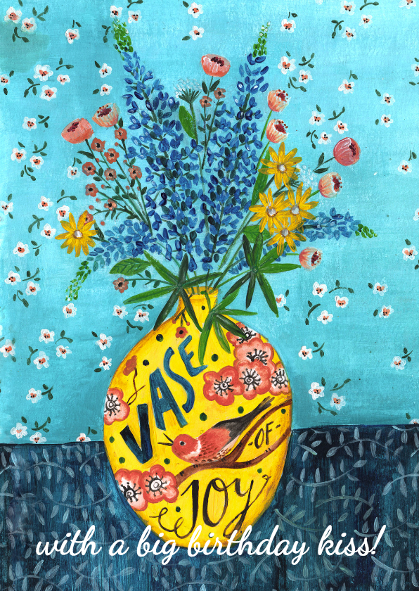 Bloemen voor de jarige Gele Vaas - Verjaardagskaarten Verjaardagskaarten - Bloemen voor de jarige Gele Vaas