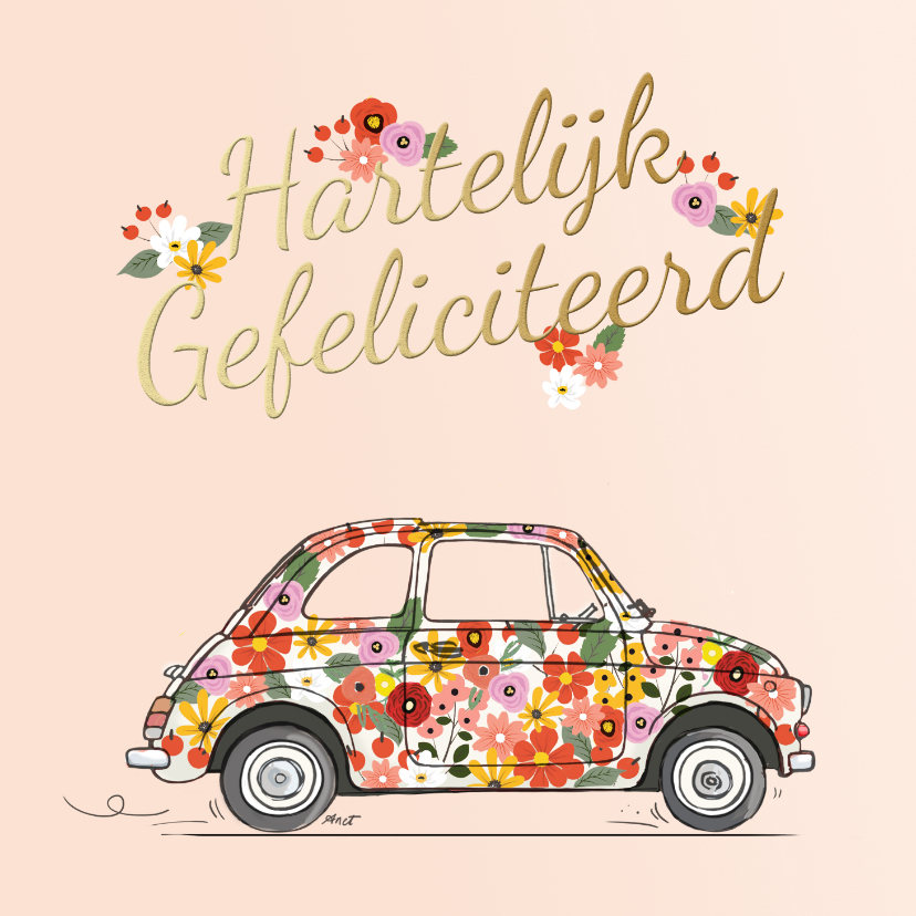 Verjaardagskaarten - Bloemenauto